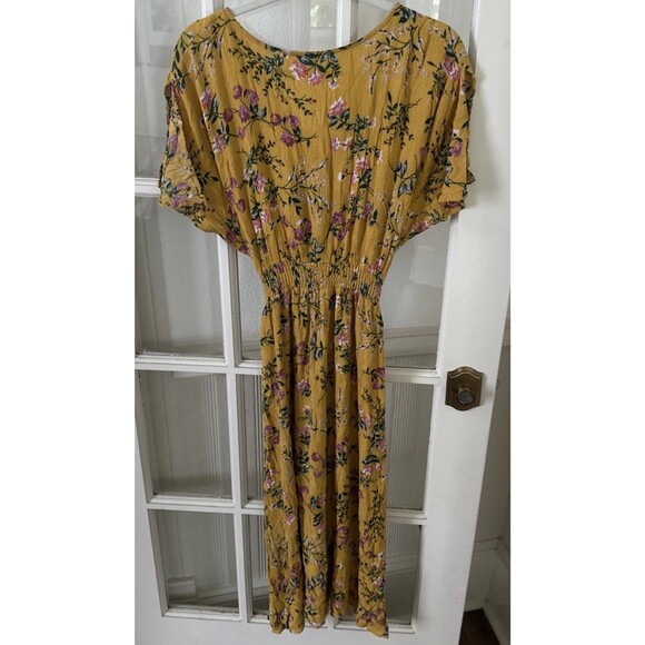 Yellow Midi Dress Floral Womens Medium Lightweight - Picture 9 of 10